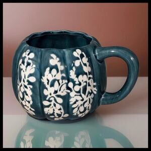 Blue Floral Ceramic Mug | Scalloped Stoneware Coffee Cup | Cottagecore Farmhouse